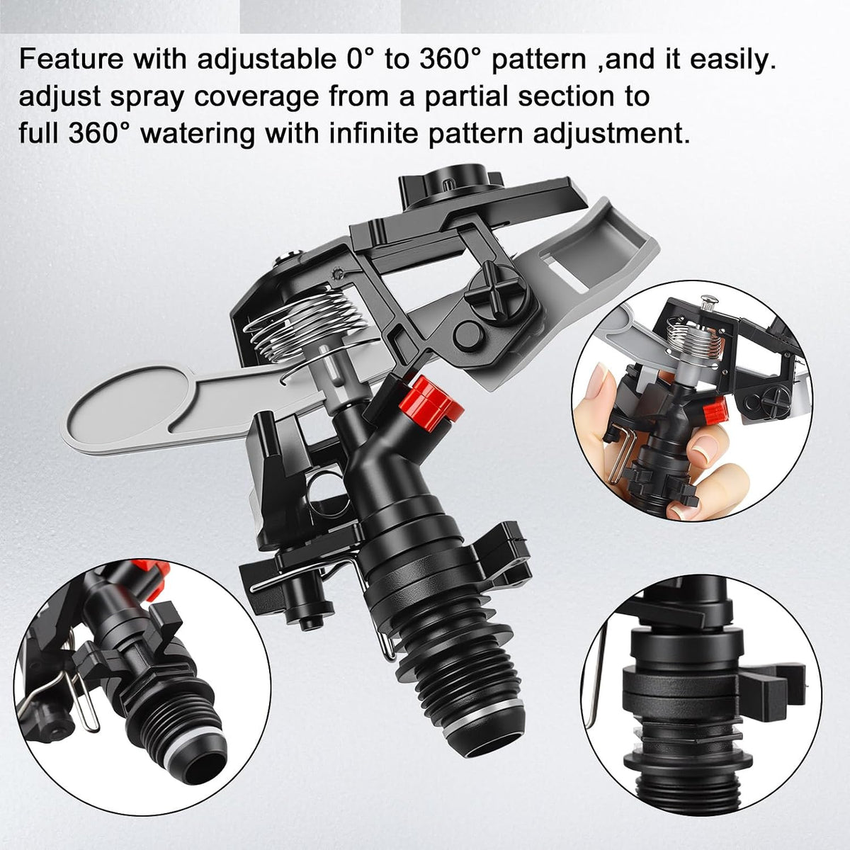1/2 Inch Plastic Impact Sprinklers Heads Adjustable 0-360 Degree Pulsating Oscillating Watering Sprinkler Head for Garden Law Grass Yard Irrigation Supplies (4 Pieces)