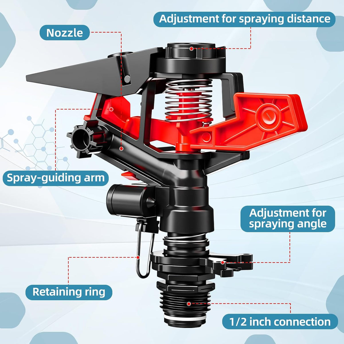 1/2 Inch Plastic Impact Sprinklers Heads Adjustable 0-360 Degree Pulsating Oscillating Watering Sprinkler Head for Garden Law Grass Yard Irrigation Supplies (4 Pieces)
