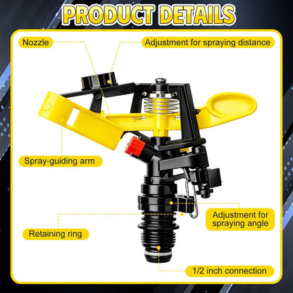 1/2 Inch Plastic Impact Sprinklers Heads Adjustable 0-360 Degree Pulsating Oscillating Watering Sprinkler Head for Garden Law Grass Yard Irrigation Supplies (4 Pieces)