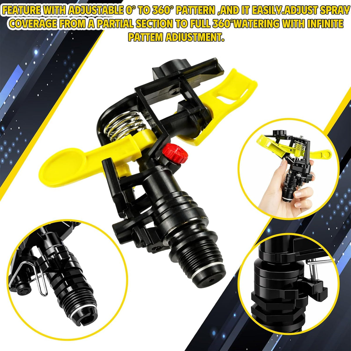 1/2 Inch Plastic Impact Sprinklers Heads Adjustable 0-360 Degree Pulsating Oscillating Watering Sprinkler Head for Garden Law Grass Yard Irrigation Supplies (4 Pieces)