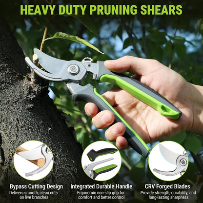 2-Pack Garden Pruning Shears, 8.5" Bypass & 6.25" Straight Shears