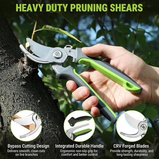 2-Pack Garden Pruning Shears, 8.5" Bypass & 6.25" Straight Shears