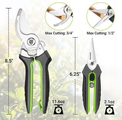 2-Pack Garden Pruning Shears, 8.5" Bypass & 6.25" Straight Shears
