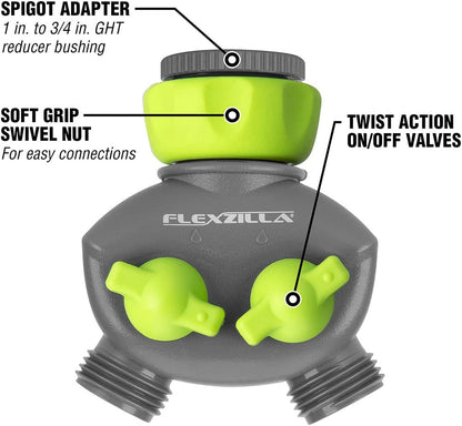 2-Way Hose Splitter, ZillaGreen/Gray - HFZGA60