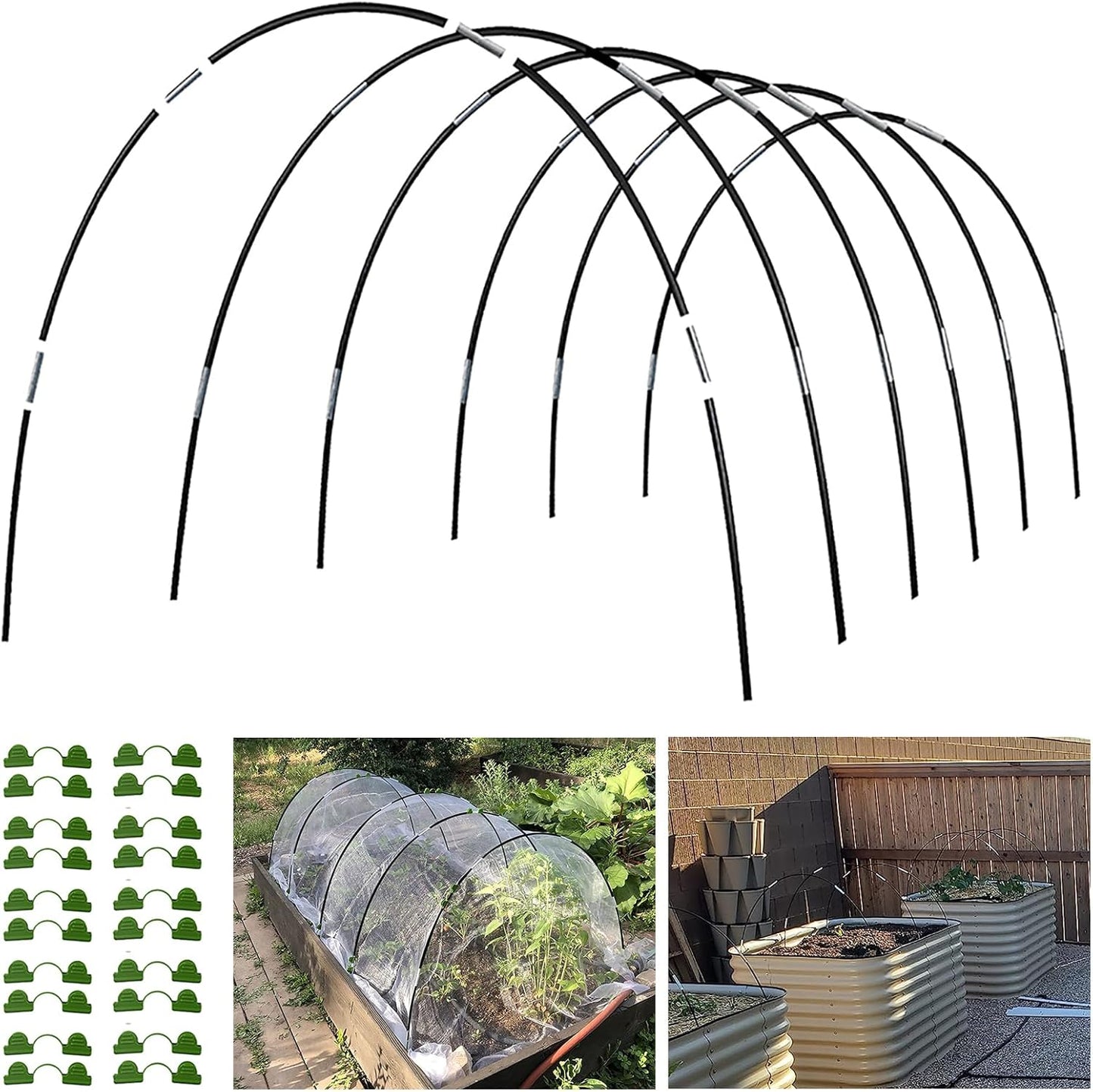 Garden Hoops Grow Tunnel, 12 Sets of 7FT Greenhouse Row Cover Hoops, 60 pcs