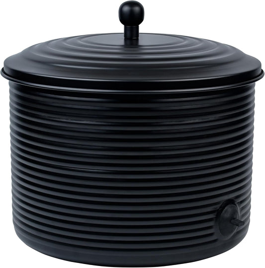 Garden Hose Holder Storage Pot with Lid Antique Ribbed | Water Hose Container Pot Outdoor or Indoor Use | Expandable Water Hose Hider Metal | Holds 125 ft Hose