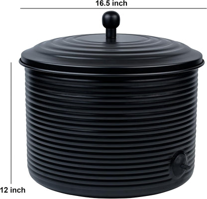 Garden Hose Holder Storage Pot with Lid Antique Ribbed | Water Hose Container Pot Outdoor or Indoor Use | Expandable Water Hose Hider Metal | Holds 125 ft Hose