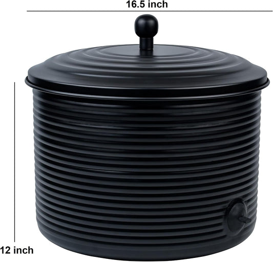 Garden Hose Holder Storage Pot with Lid Antique Ribbed | Water Hose Container Pot Outdoor or Indoor Use | Expandable Water Hose Hider Metal | Holds 125 ft Hose
