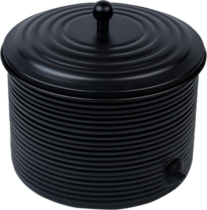 Garden Hose Holder Storage Pot with Lid Antique Ribbed | Water Hose Container Pot Outdoor or Indoor Use | Expandable Water Hose Hider Metal | Holds 125 ft Hose