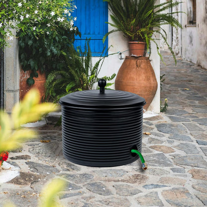 Garden Hose Holder Storage Pot with Lid Antique Ribbed | Water Hose Container Pot Outdoor or Indoor Use | Expandable Water Hose Hider Metal | Holds 125 ft Hose