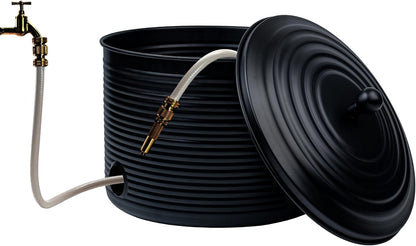 Garden Hose Holder Storage Pot with Lid Antique Ribbed | Water Hose Container Pot Outdoor or Indoor Use | Expandable Water Hose Hider Metal | Holds 125 ft Hose