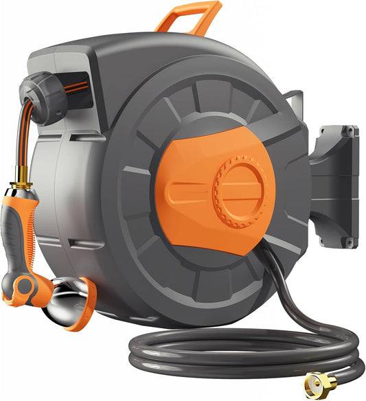 Retractable Garden Hose Reel 100 FT, 1/2" Heavy Duty Garden Hose