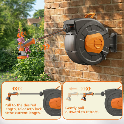 Retractable Garden Hose Reel 100 FT, 1/2" Heavy Duty Garden Hose