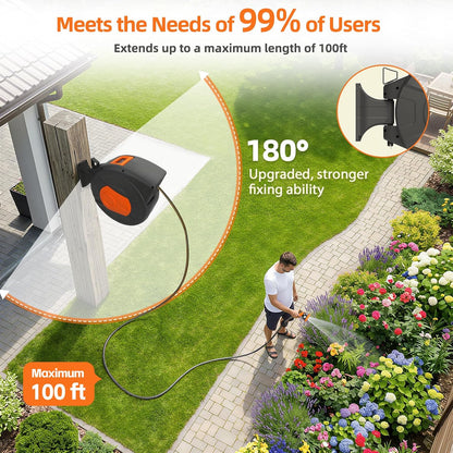 Retractable Garden Hose Reel 100 FT, 1/2" Heavy Duty Garden Hose