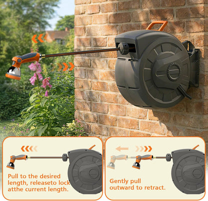 Retractable Garden Hose Reel 100 FT, 1/2" Heavy Duty Garden Hose