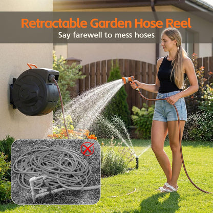 Retractable Garden Hose Reel 100 FT, 1/2" Heavy Duty Garden Hose