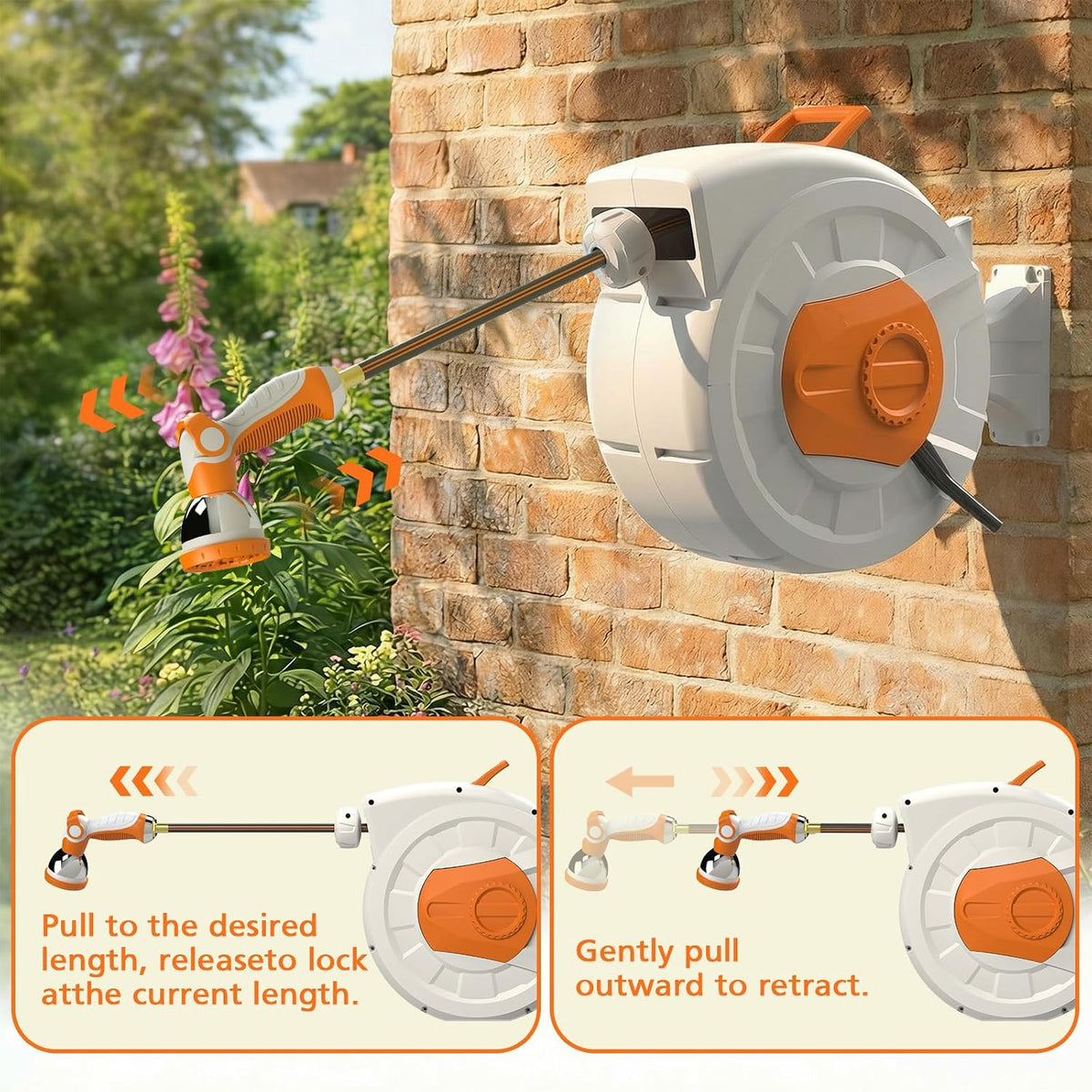 Retractable Garden Hose Reel 100 FT, 1/2" Heavy Duty Garden Hose