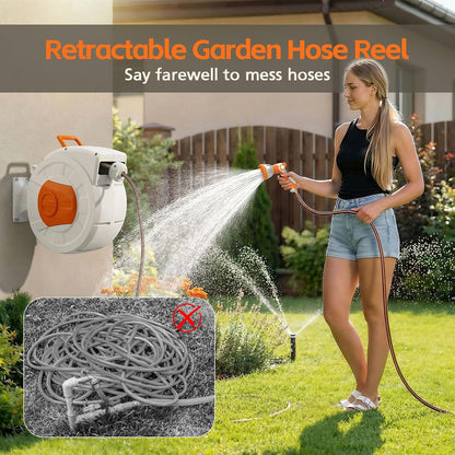 Retractable Garden Hose Reel 100 FT, 1/2" Heavy Duty Garden Hose