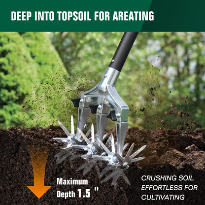 Rotary Cultivator Garden Tool for Gardening and Lawn(61''), Rotary Hand Tiller with Detachable Thicker Tines&Sturdy Steel Handle, Manual Tiller Cultivator for Soil or Reseeding Grass