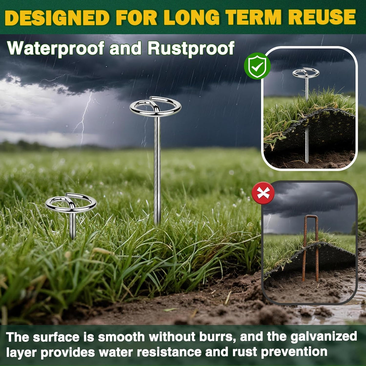 50 PCS Landscape Fabric Staples Stakes, 6 inch Weed Barrier Pins