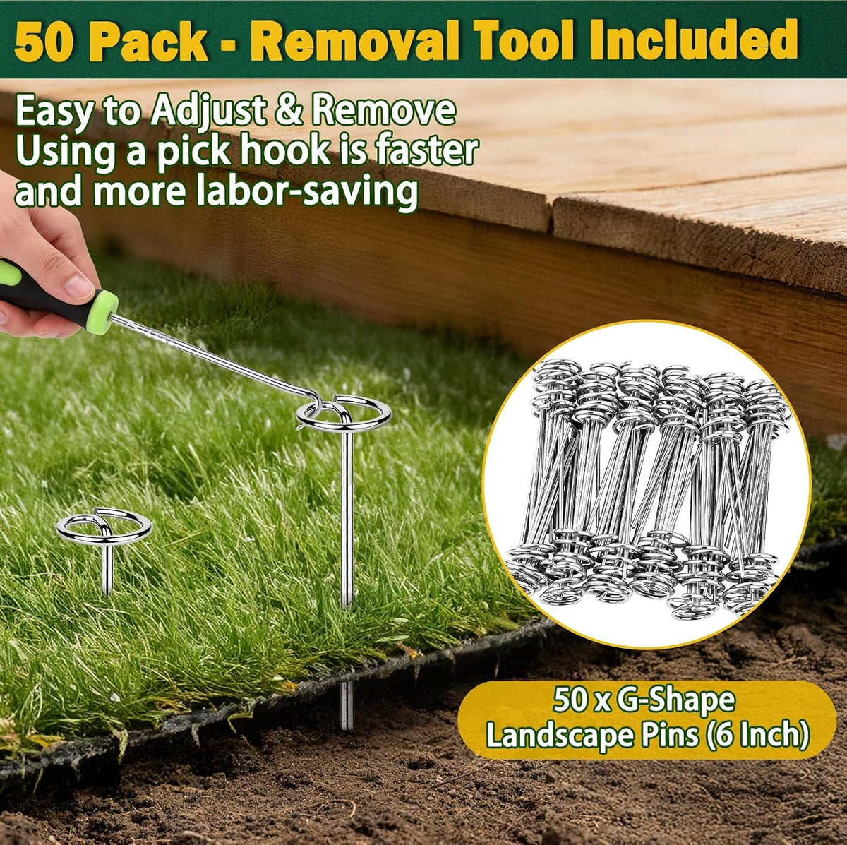50 PCS Landscape Fabric Staples Stakes, 6 inch Weed Barrier Pins