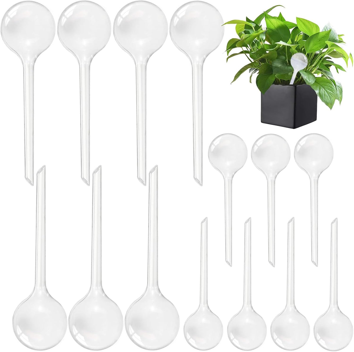 Pynqdfu 12 Pcs Large Plastic Self-Watering Bulbs,Clear Automatic Watering Globes,Clear Automatic Watering Bulbs for Plants,Graden,Flowers