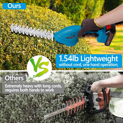 Hedge Trimmer Cordless with Battery and Charger 21V Electric Brush Grass Shrub Trimmer 2 in 1 Handheld Mini Grass Shears Grass Cutter Battery Powered Hedge Trimmer for Garden, Yard and Lawn (Blue)