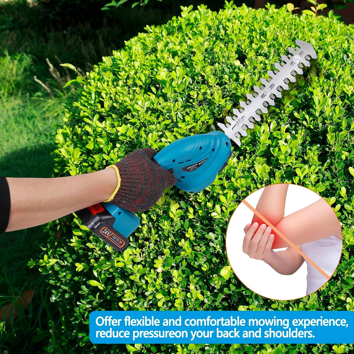 Hedge Trimmer Cordless with Battery and Charger 21V Electric Brush Grass Shrub Trimmer 2 in 1 Handheld Mini Grass Shears Grass Cutter Battery Powered Hedge Trimmer for Garden, Yard and Lawn (Blue)