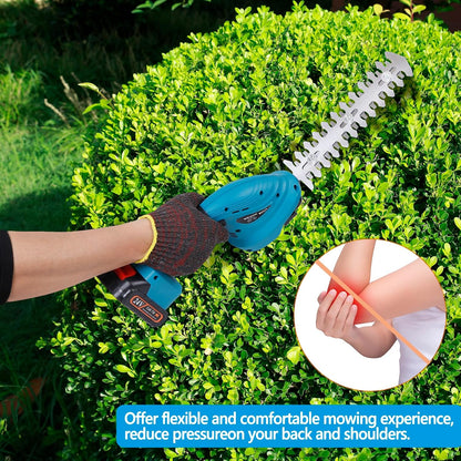 Hedge Trimmer Cordless with Battery and Charger 21V Electric Brush Grass Shrub Trimmer 2 in 1 Handheld Mini Grass Shears Grass Cutter Battery Powered Hedge Trimmer for Garden, Yard and Lawn (Blue)