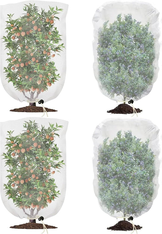 Fruit Protection Bags with Drawstring, 4 Packs Blueberry Bush Netting, Ultra-Fine Mesh Garden Insect Tree Cover, Plant Cover for Pest, Insect Bird Barrier Netting-3.3 x 2.6Ft