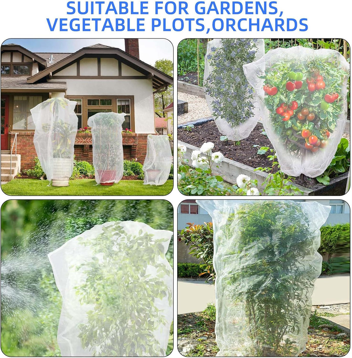 Fruit Protection Bags with Drawstring, 4 Packs Blueberry Bush Netting, Ultra-Fine Mesh Garden Insect Tree Cover, Plant Cover for Pest, Insect Bird Barrier Netting-3.3 x 2.6Ft