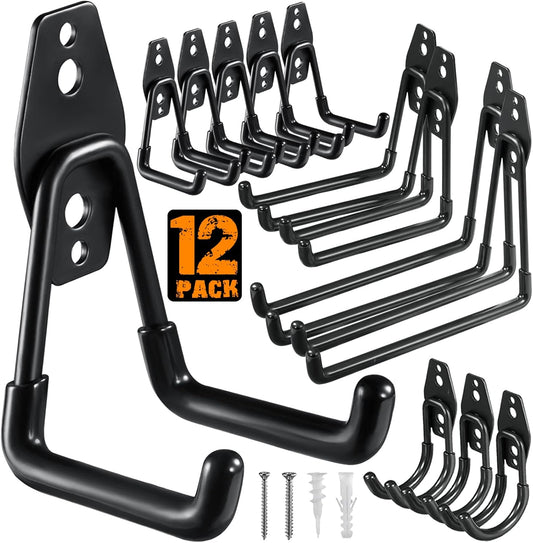 12 Pack Garage Hooks Heavy Duty, Wall Mount Ladder Hooks