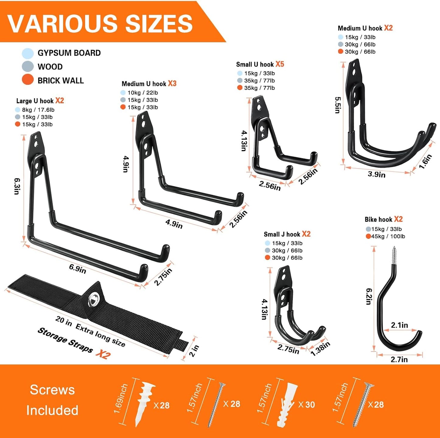 12 Pack Garage Hooks Heavy Duty, Wall Mount Ladder Hooks