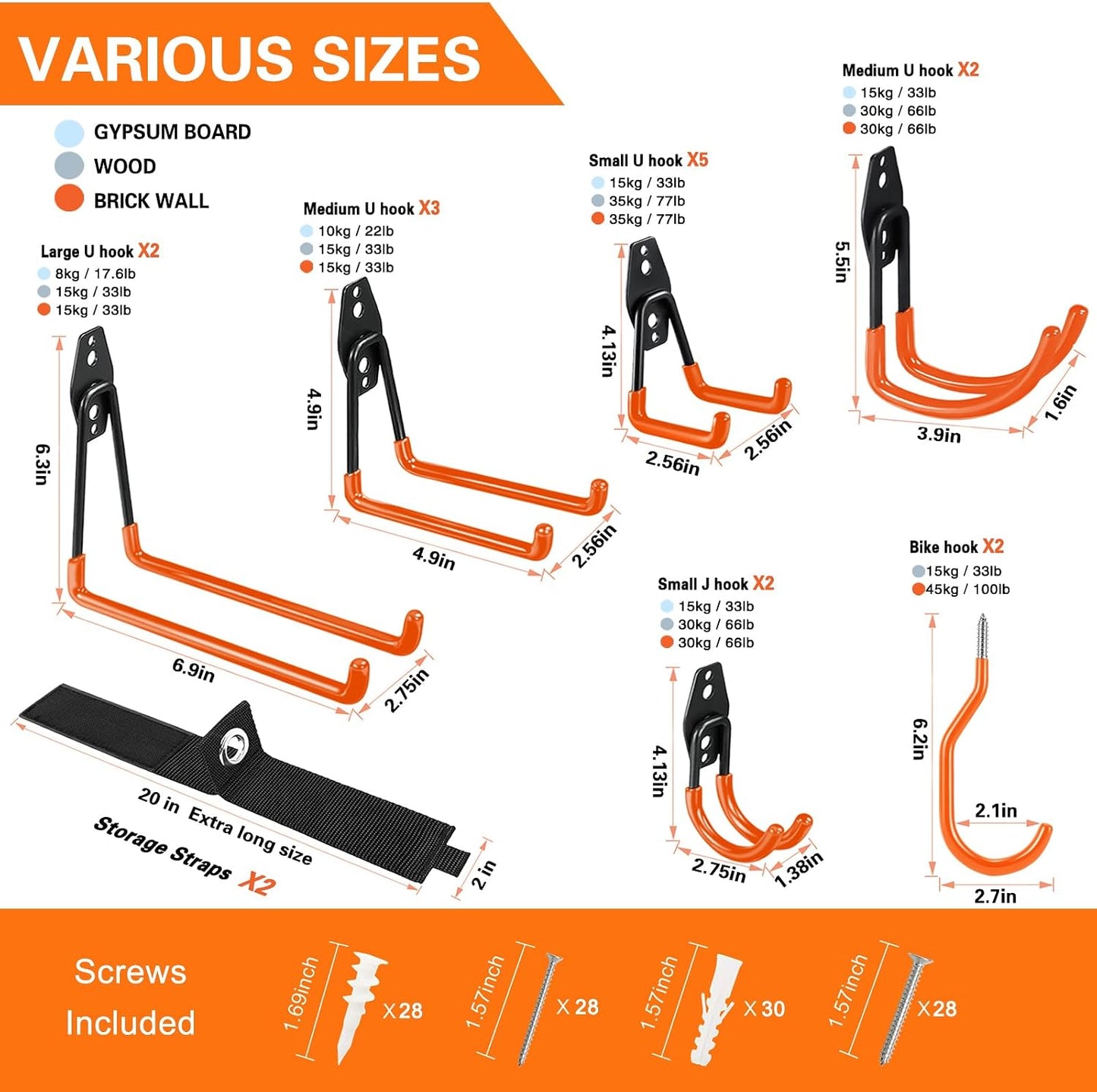 12 Pack Garage Hooks Heavy Duty, Wall Mount Ladder Hooks