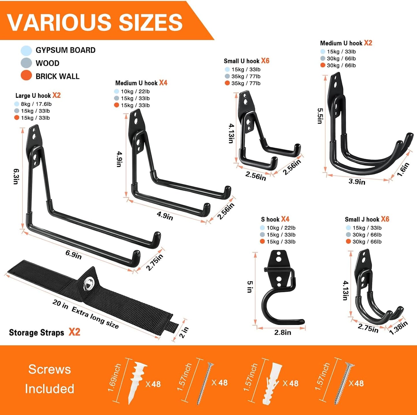 12 Pack Garage Hooks Heavy Duty, Wall Mount Ladder Hooks