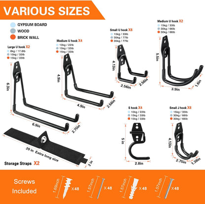 12 Pack Garage Hooks Heavy Duty, Wall Mount Ladder Hooks