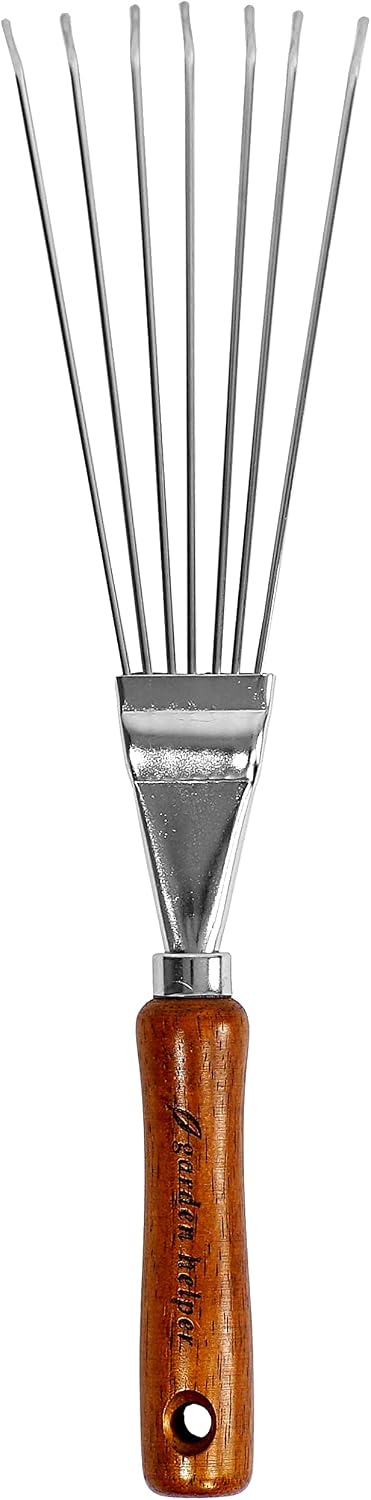 Japanese Hand Rake Garden Tool - Japanese Steel with Wood Handle - Small Rake for Leaves, Handheld Garden Cleaning Tool - Made in Japan
