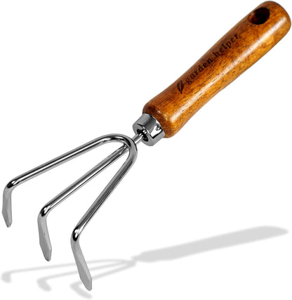 Japanese Hand Rake Garden Tool - Japanese Steel with Wood Handle - Small Rake for Leaves, Handheld Garden Cleaning Tool - Made in Japan