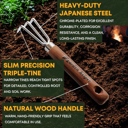 Japanese Hand Rake Garden Tool - Japanese Steel with Wood Handle - Small Rake for Leaves, Handheld Garden Cleaning Tool - Made in Japan