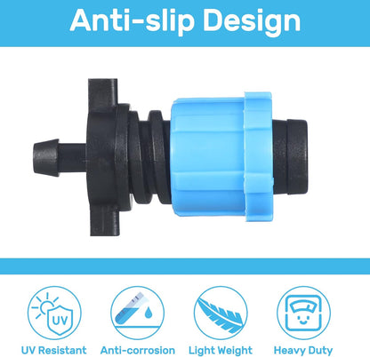 50 Pcs Drip Tape Connector Fittings 1/4" Barb to 5/8" Tubing, Blue