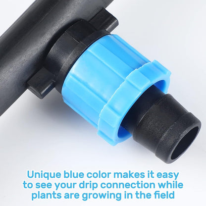 50 Pcs Drip Tape Connector Fittings 1/4" Barb to 5/8" Tubing, Blue