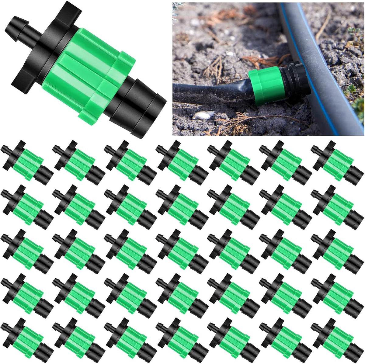 50 Pcs Drip Tape Connector Fittings 1/4" Barb to 5/8" Tubing, Blue