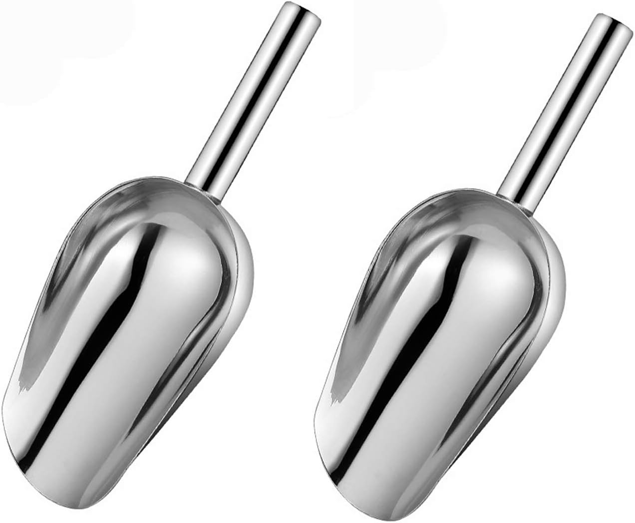 2 Pieces Stainless Steel Ice Scoops Flour Sugar Coffee Bean Candy Metal Utility Scoops for Kitchen Party Bar Wedding, Dishwasher Safe, Silver