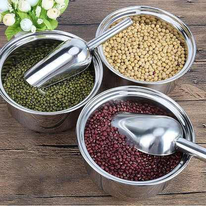 2 Pieces Stainless Steel Ice Scoops Flour Sugar Coffee Bean Candy Metal Utility Scoops for Kitchen Party Bar Wedding, Dishwasher Safe, Silver