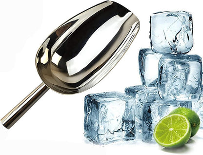 2 Pieces Stainless Steel Ice Scoops Flour Sugar Coffee Bean Candy Metal Utility Scoops for Kitchen Party Bar Wedding, Dishwasher Safe, Silver