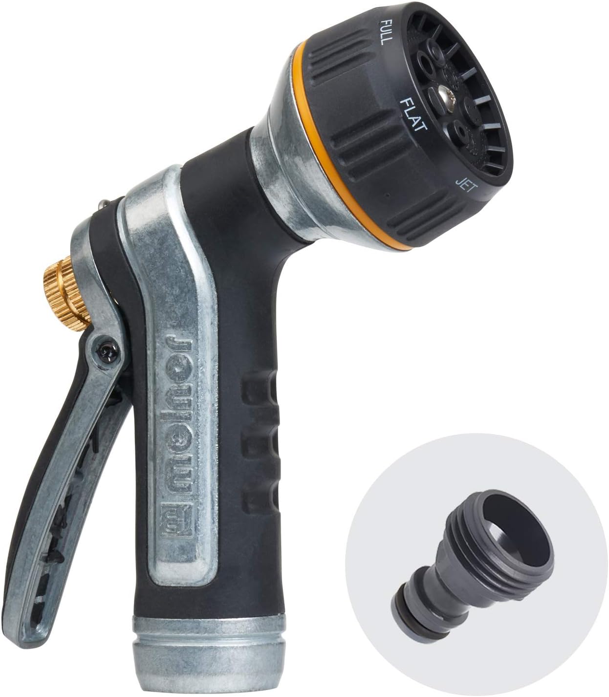 XT Metal 7-Pattern Hose Nozzle: Rear Trigger, Slip-Resistant Grip