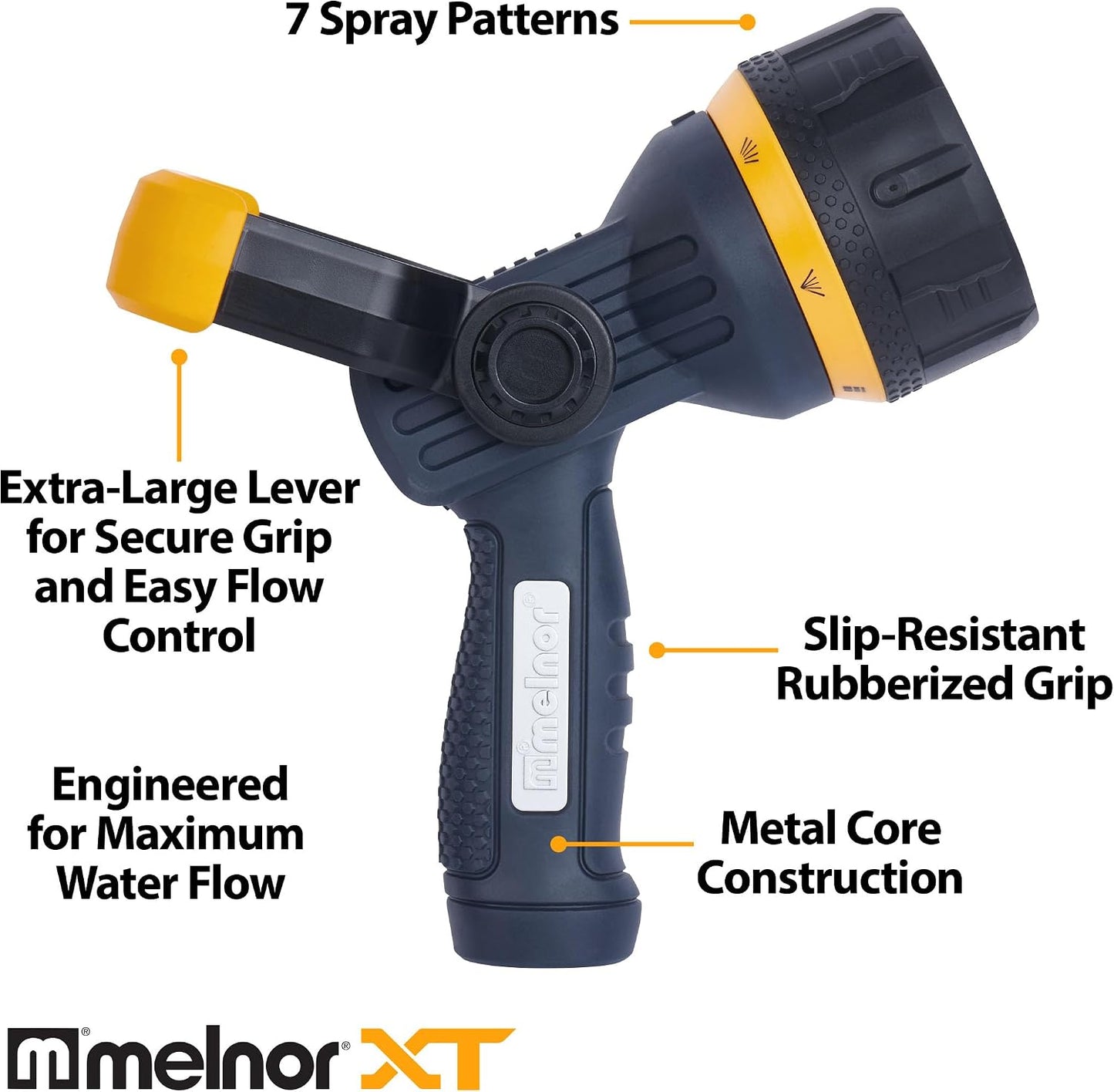 XT Metal 7-Pattern Hose Nozzle: Rear Trigger, Slip-Resistant Grip
