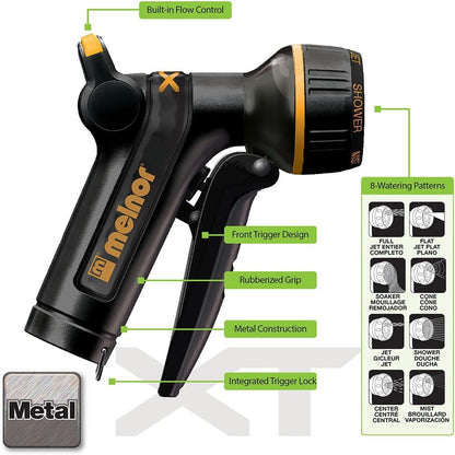 XT Metal 7-Pattern Hose Nozzle: Rear Trigger, Slip-Resistant Grip