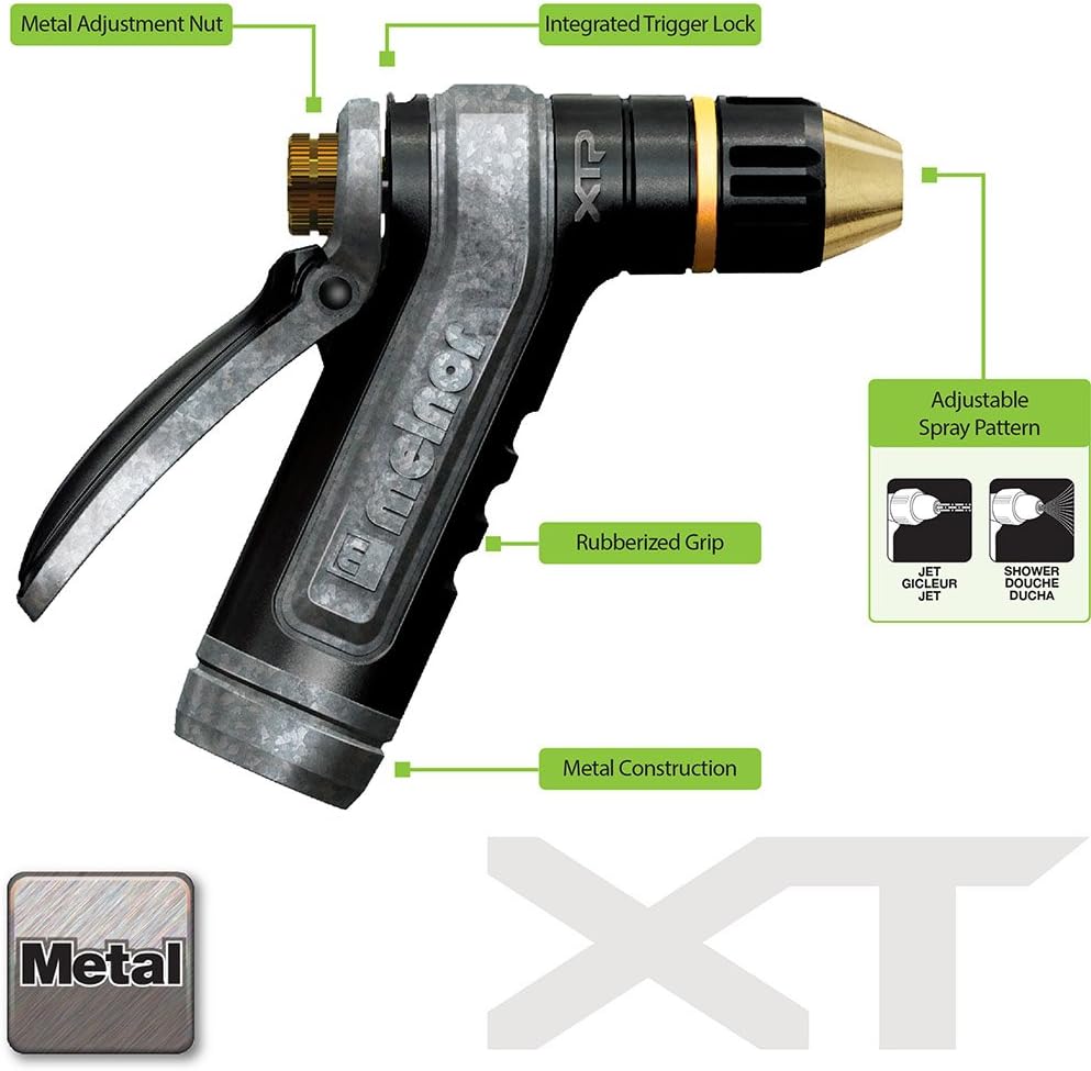XT Metal 7-Pattern Hose Nozzle: Rear Trigger, Slip-Resistant Grip