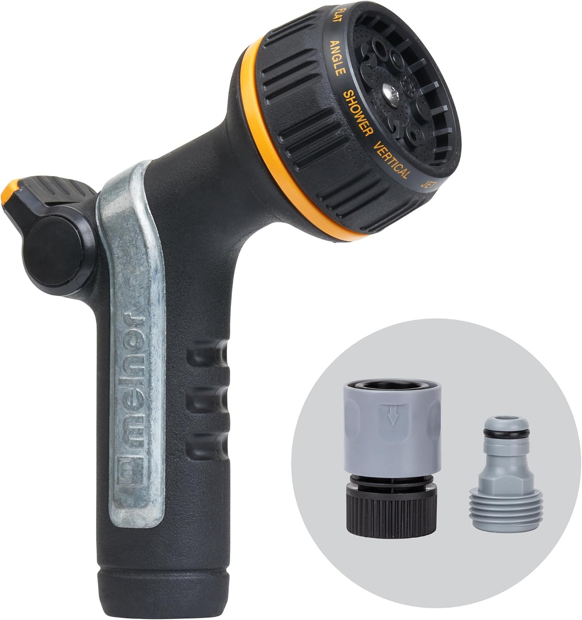 XT Metal 7-Pattern Hose Nozzle: Rear Trigger, Slip-Resistant Grip
